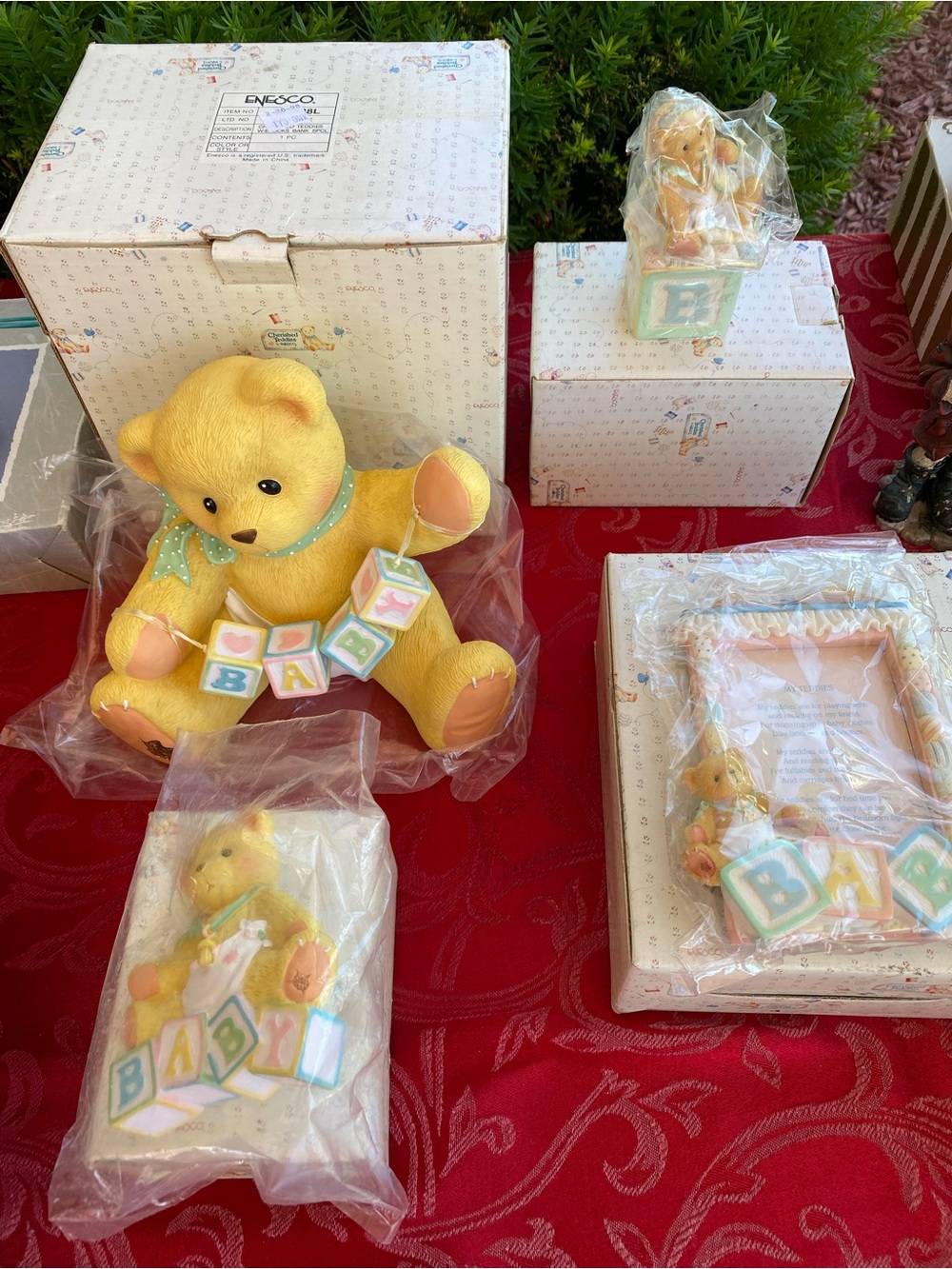 Enesco Pastel Yellow Baby Bear Figurine with BABY Blocks - Retired